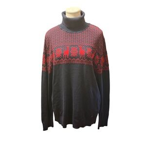 Tommy‎ Hilfiger Women Blue Red Reindeer Fair Isle Knit Turtleneck Sweater L G